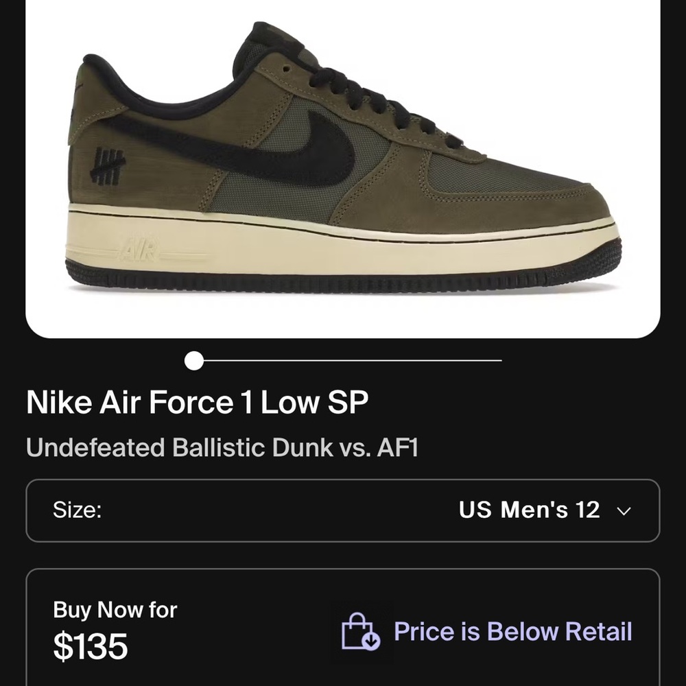 Undefeated Nike Air Force 1 Olive Green Sneakers - Picture 6 of 6